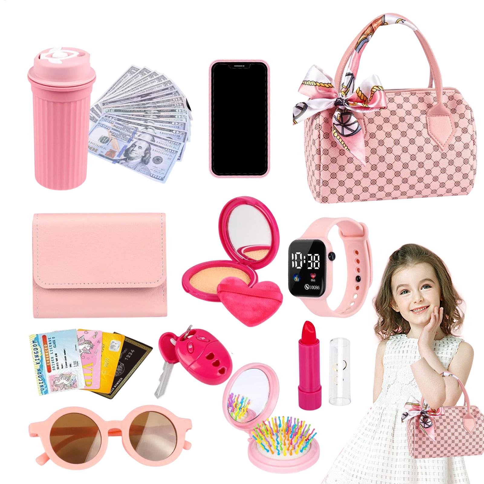 Phone Accessories For Kids - ชุดกระเป๋าเจ้าหญิงพร้อมเครื่องสำอางของเล่นสำหรับเด็กผู้หญิง กระเป๋าถือพร้อมโทรศัพท์ กระเป๋าเงิน และอุปกรณ์เสริม ของขวัญวันเกิดและคริสต์มาสสำหรับเด็ก