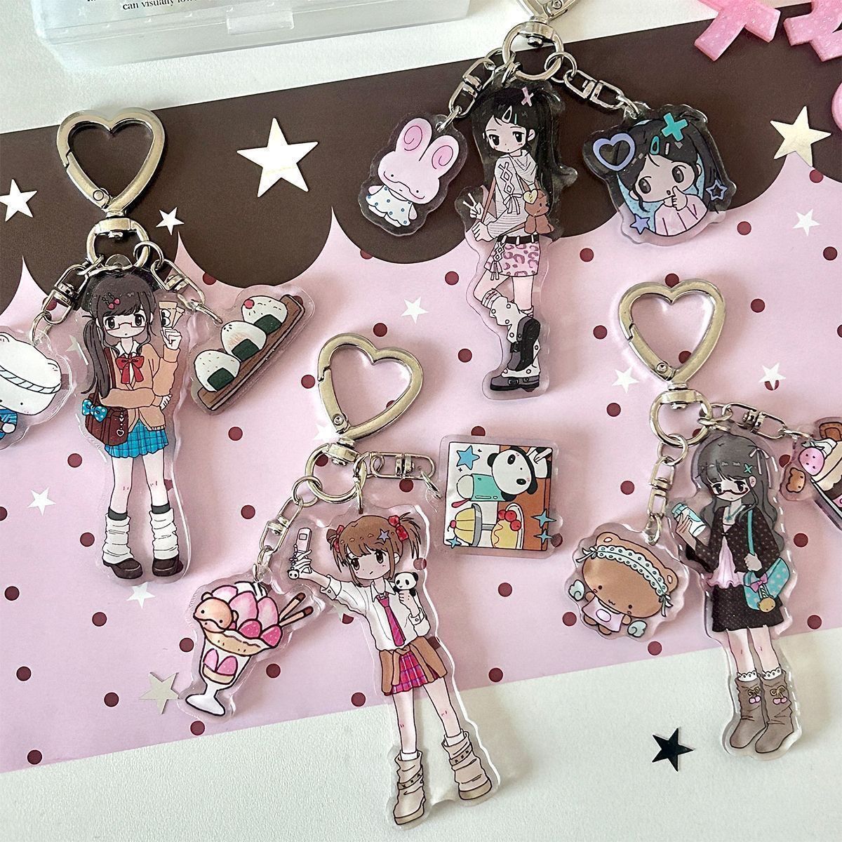 Phone Accessories Cute - อุปกรณ์เสริมโทรศัพท์อะคริลิกสไตล์สาวน้อยน่ารัก พวงกุญแจอะคริลิก สไตล์ Y2k จี้ห้อยรูปสาวน้อย ของตกแต่งอนิเมะ