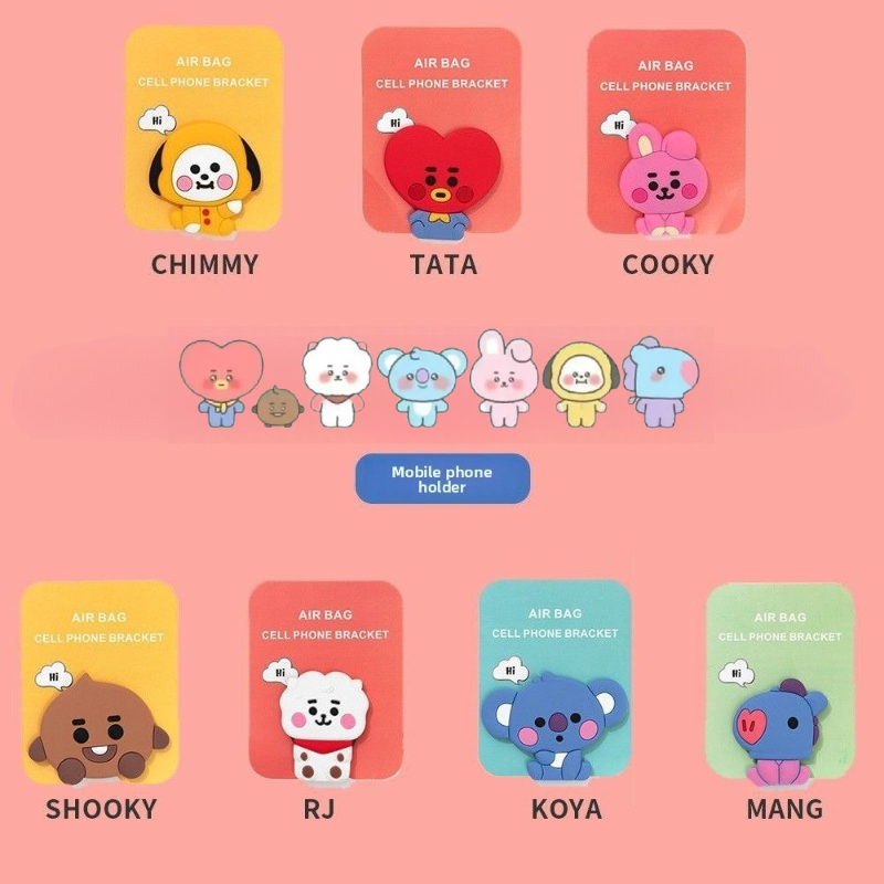 Phone Accessories Supplier - ที่วางโทรศัพท์มือถือซิลิโคนลายการ์ตูน BT21 น่ารักแบบพับได้ พร้อมที่ม้วนเก็บสายหูฟัง พัดลม และอุปกรณ์เสริมอนิเมะ
