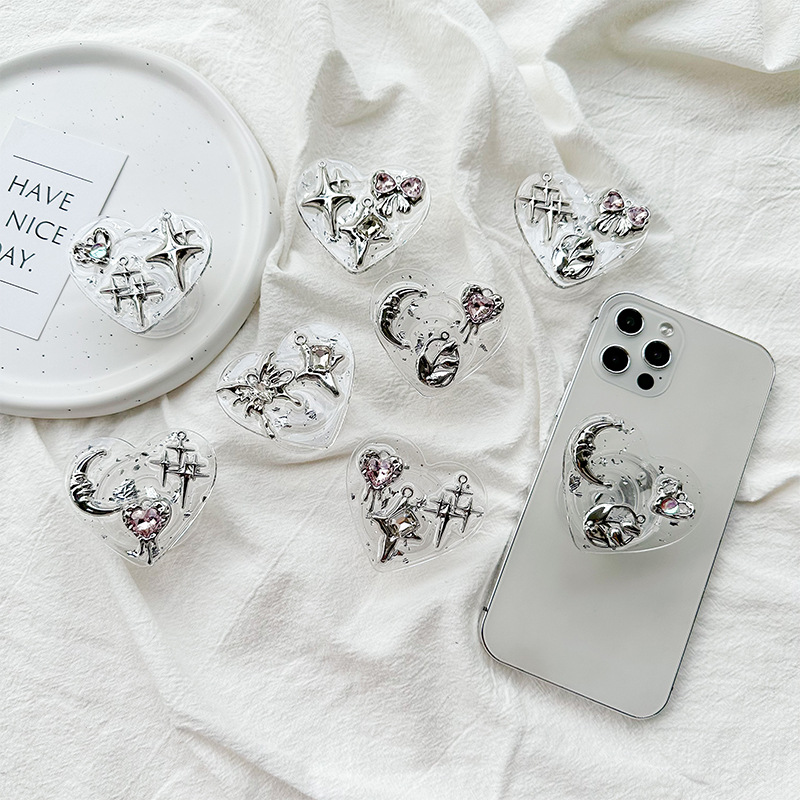 Phone Accessories Useful - ที่ยึดโทรศัพท์แบบใส ติดด้านหลัง ดีไซน์ Y2K สไตล์ Coquette