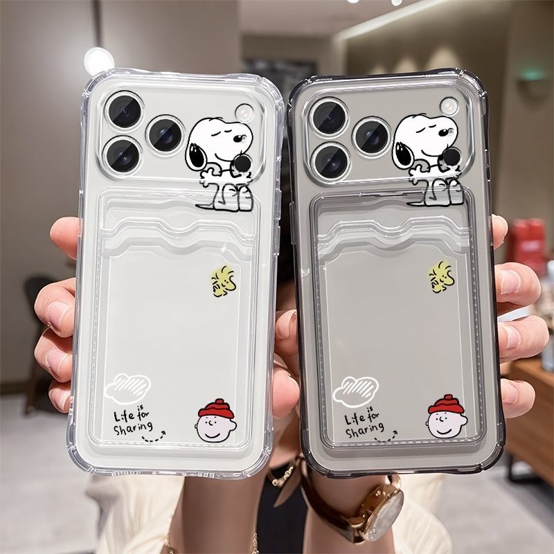 Phone Accessories Supplier - เคสโทรศัพท์ลายการ์ตูนสนูปปี้แบบนิ่ม มีช่องใส่การ์ด สำหรับ iPhone 15 14