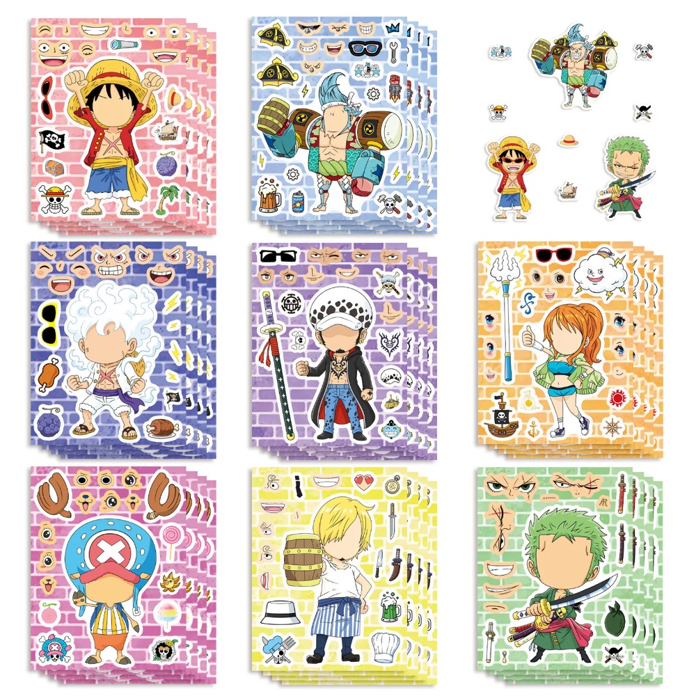 Phone Accessories Supplier - 8/16/24 แผ่น วันพีซ ลูฟี่ สติ๊กเกอร์ตัวต่อสำหรับเด็ก ทำหน้าตัวต่อ