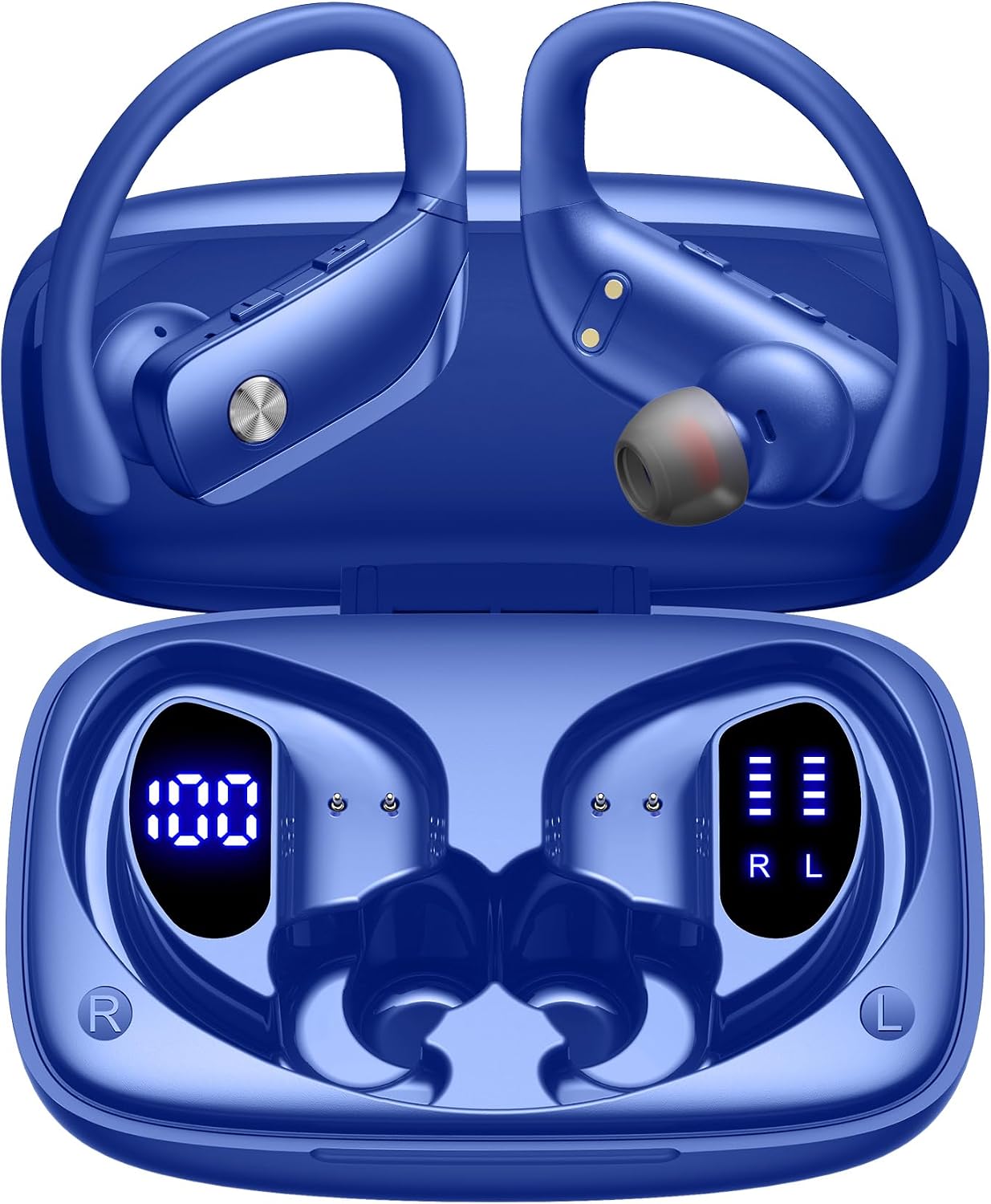 Wireless Earbuds Case - หูฟังไร้สายพร้อมเคสแสดงผล LED ใช้งานได้นาน 80 ชั่วโมง, ตะขอเกี่ยวหู,